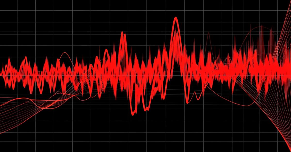Market volatility waveform over a dark analytical grid